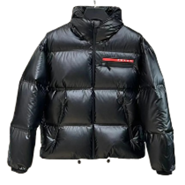 Pr4da Puffer Jacket Shiny Black Red Logo