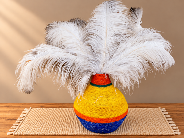 10 wit met zwart struisvogelveren van 60 cm