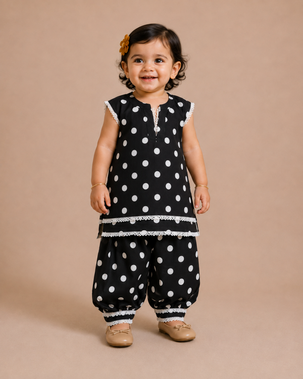 Black & White Polka Dot Baby Girl Shalwar Kameez Set