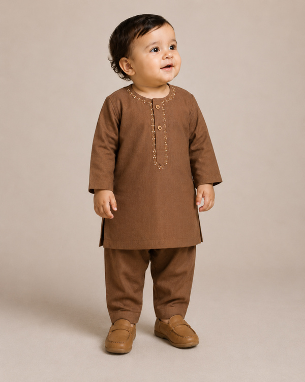 Brown Baby Boy Shalwar Kameez Set