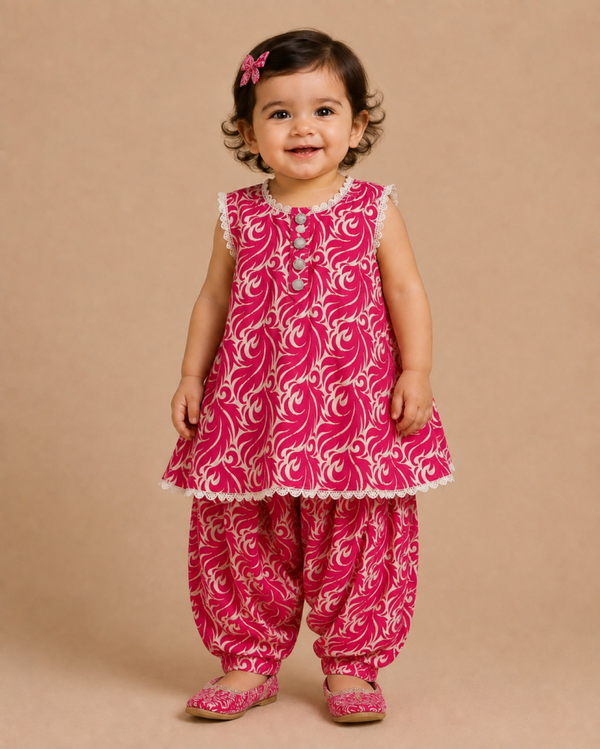 Pink Printed Farshi Baby Girl Shalwar Kameez Set