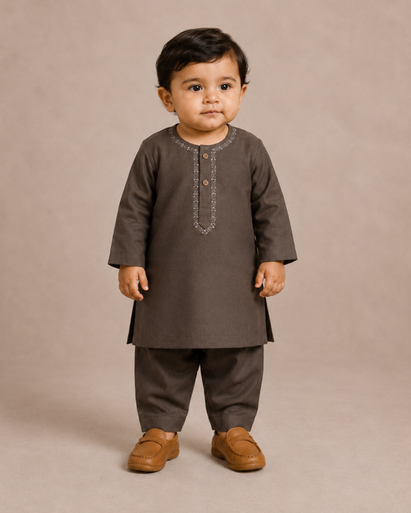 Dark Brown Baby Boy Shalwar Kameez Set