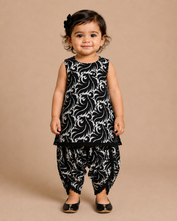 Black Monochrome Baby Girl Samosa Shalwar Kameez Set