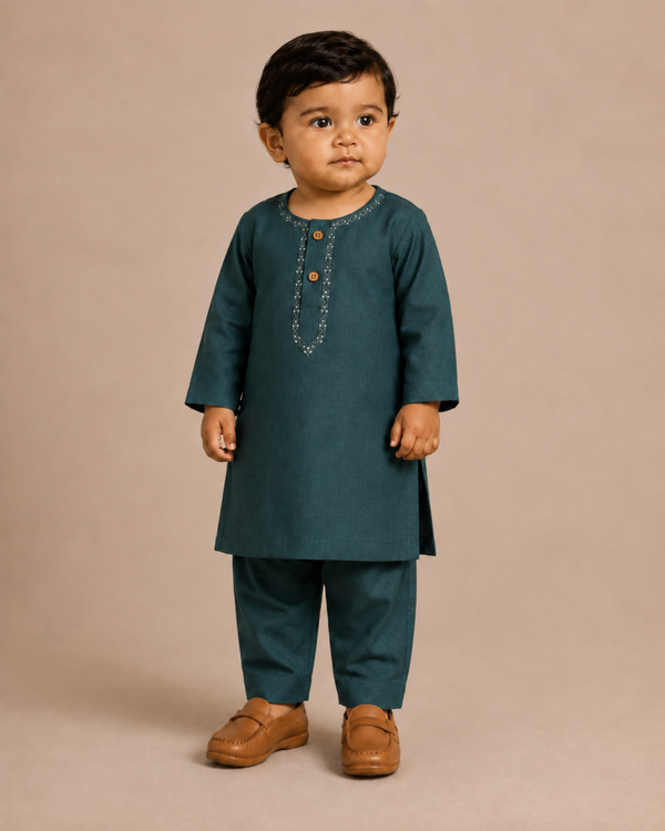 Teal Blue Baby Boy Shalwar Kameez Set