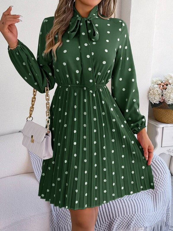 Graceful Charm Polka Dot Pleated Dress