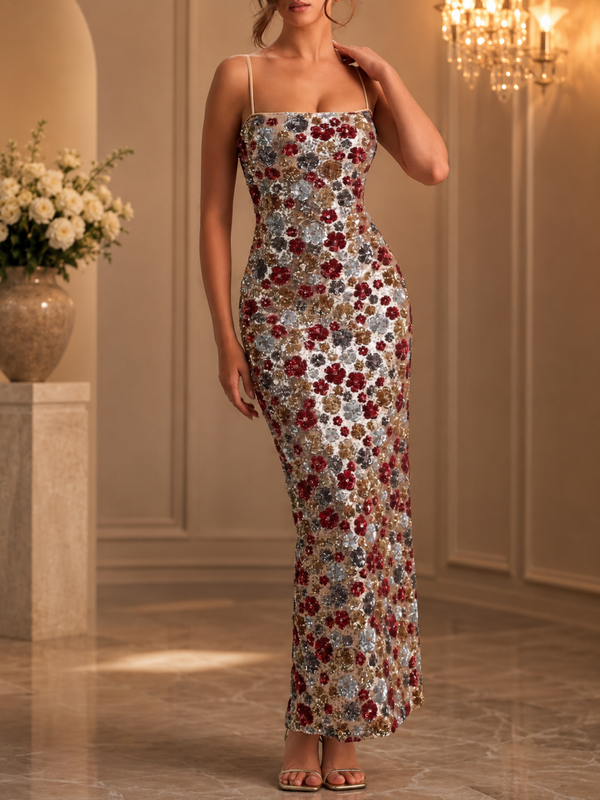 Floral Radiance Sequin Evening Gown