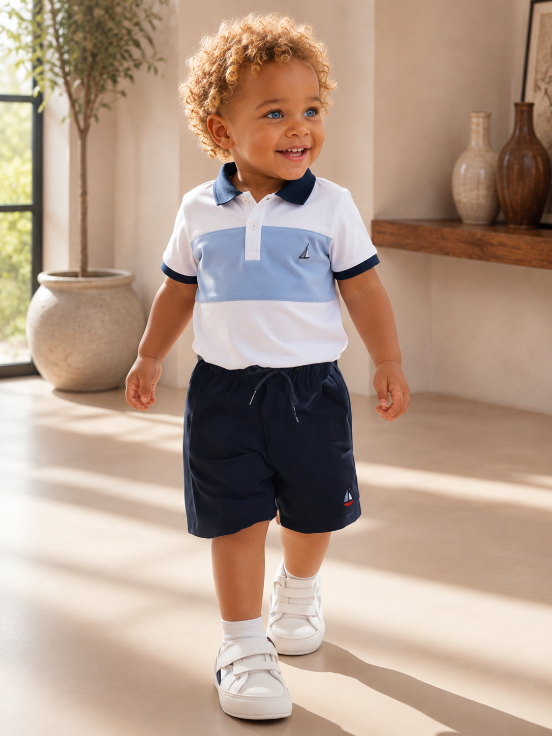 Little Sailor Drawstring Cotton Shorts