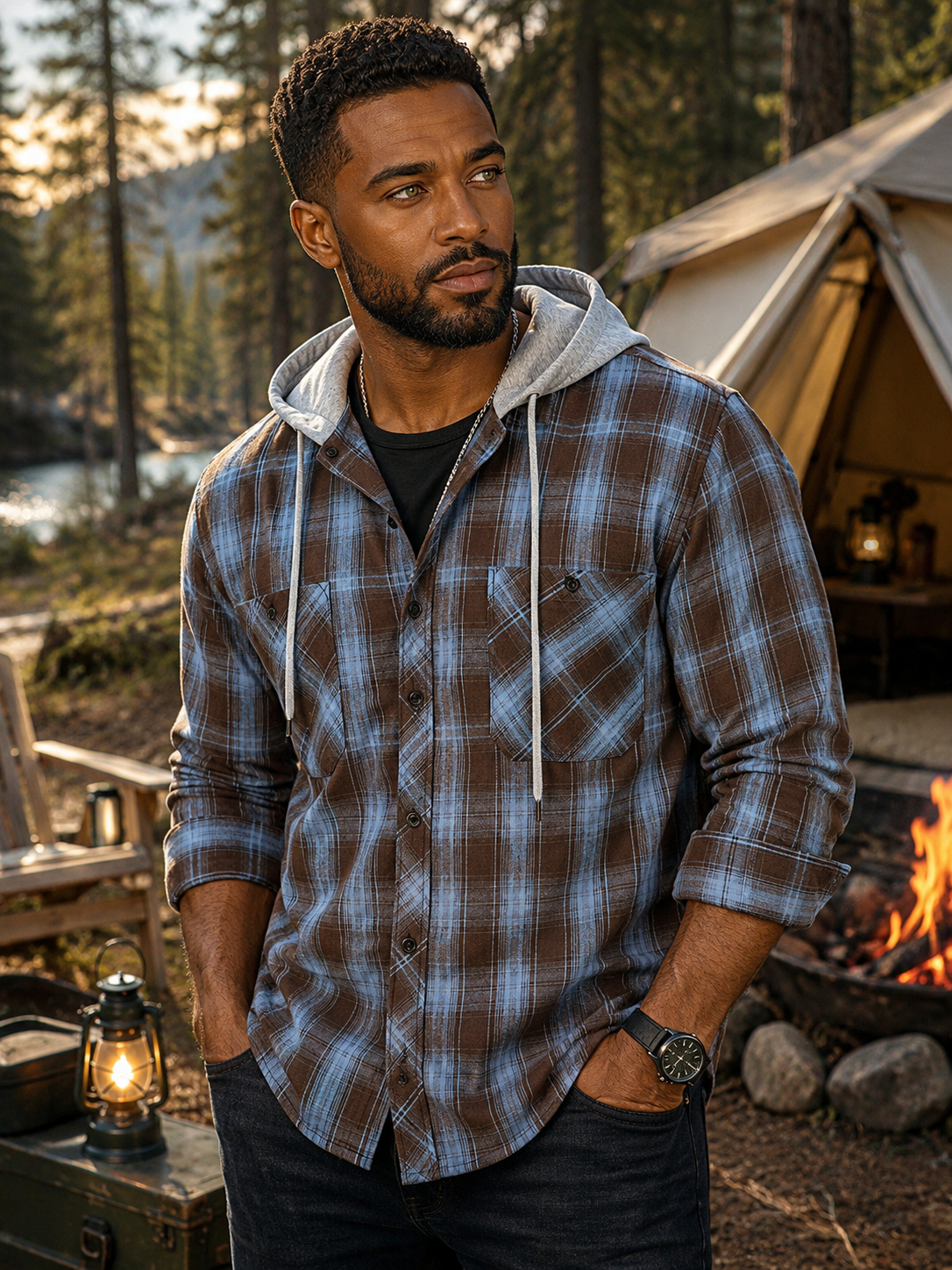 Trailblazer Hooded Plaid Long Sleeve Shirt