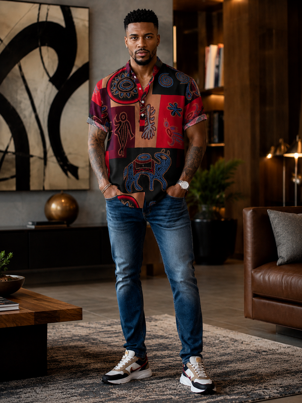 Dave's Heritage Print Cotton Button-Up Shirt