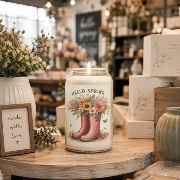🌸 Hello Spring Floral Boots Soy Candle
