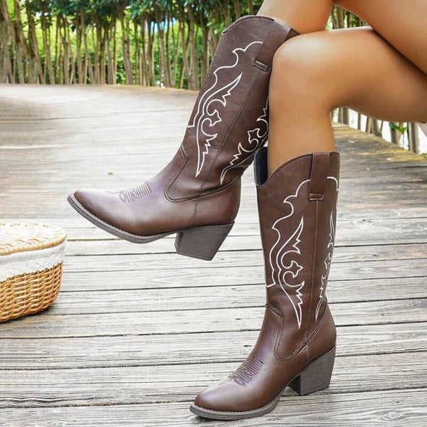 Prairie Charm Embroidered Cowgirl Boots – High Heel Western Statement