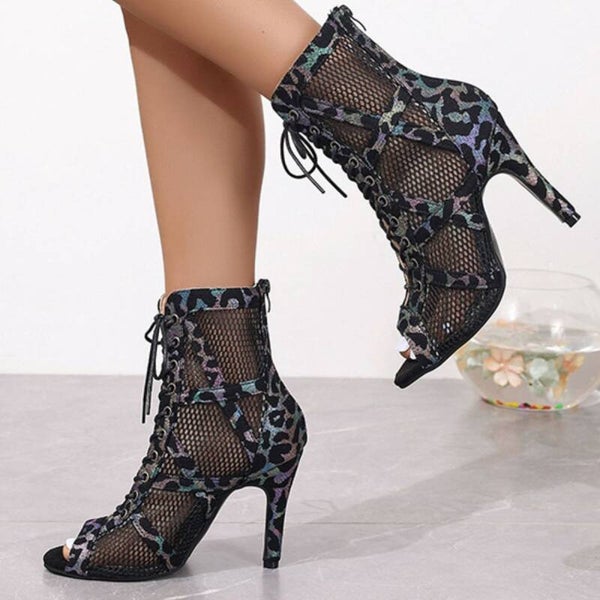 Midnight Wild Lace-Up Mesh Stiletto Sandals