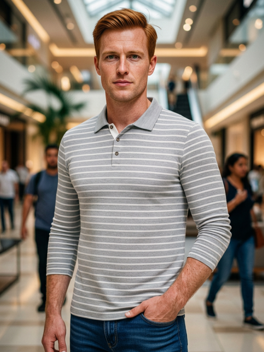 Heather Stripe Performance Polo