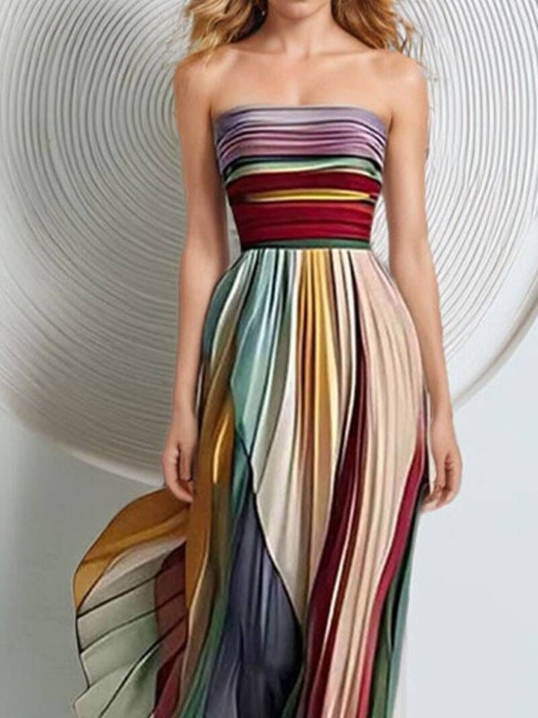 Eclectic Enclave Pleated Color flow Maxi Dress