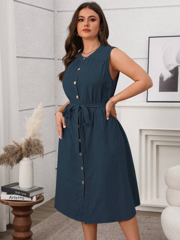 Timeless Elegance Plus Size Tie-Waist Midi Dress