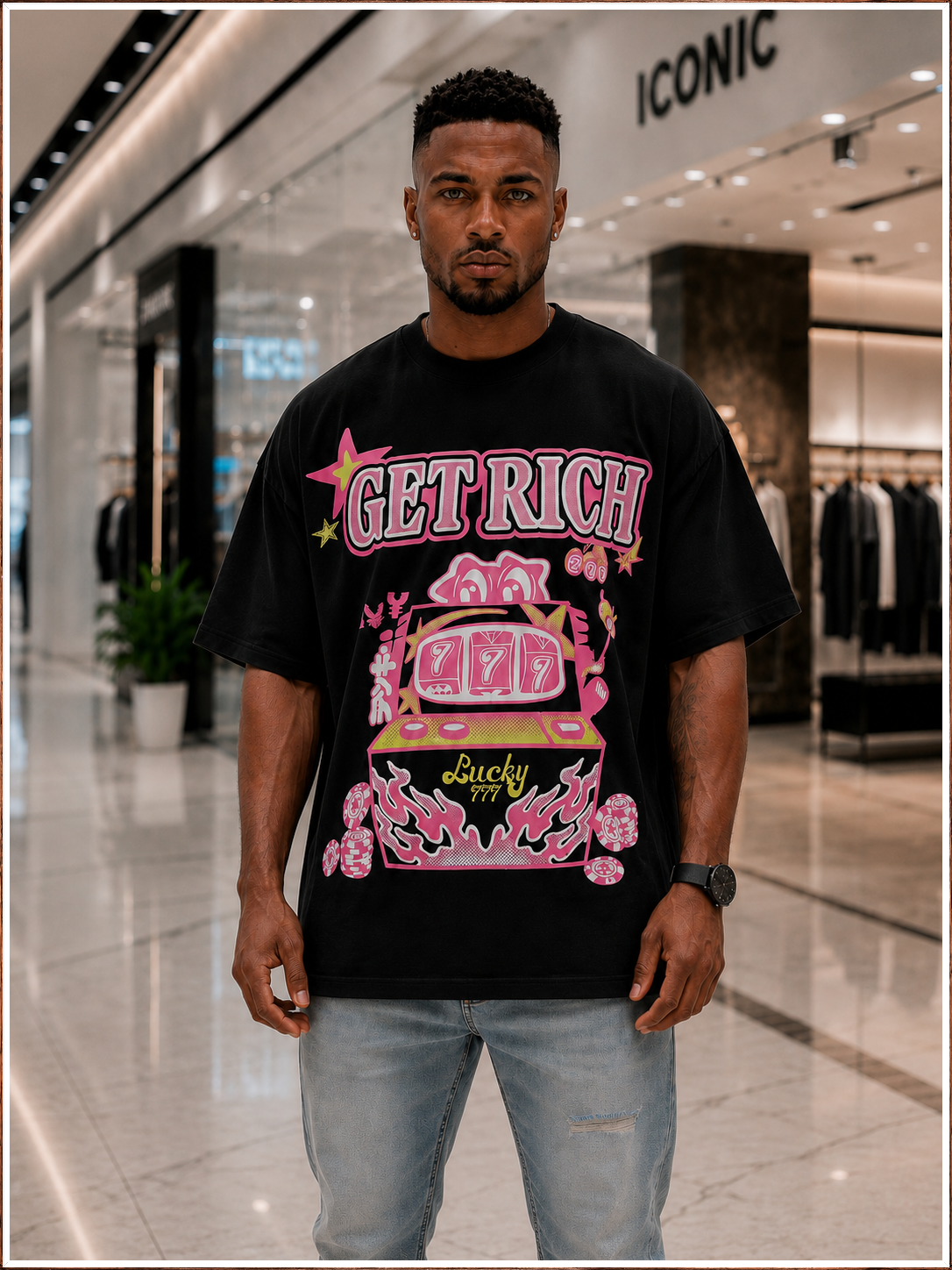 Get Rich Lucky 777 Oversized Graphic T-Shirt
