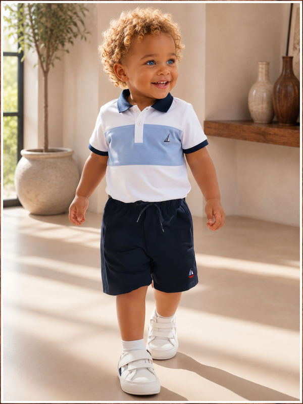 Little Sailor Drawstring Cotton Shorts