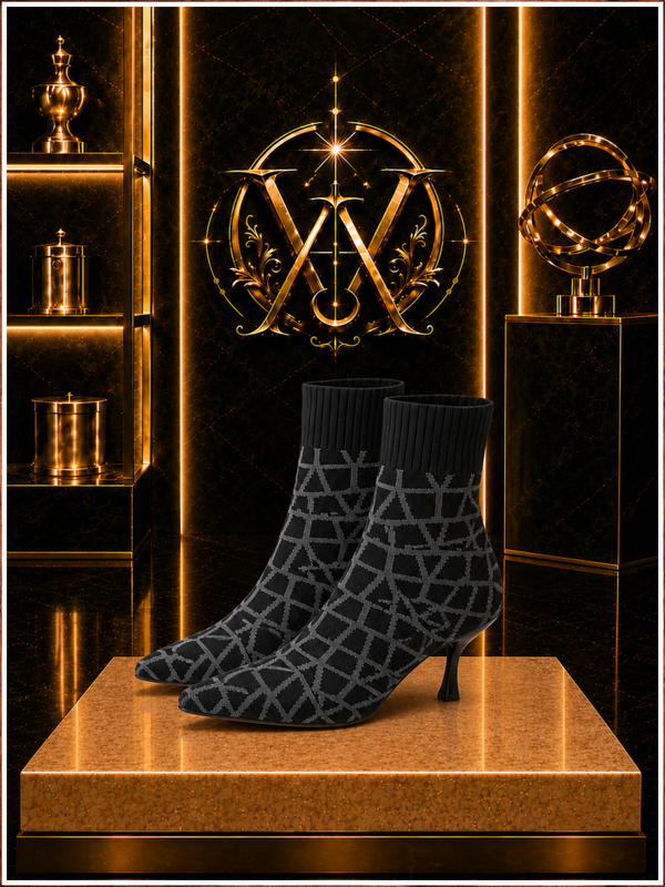Midnight Geometry Knit Heel Boots