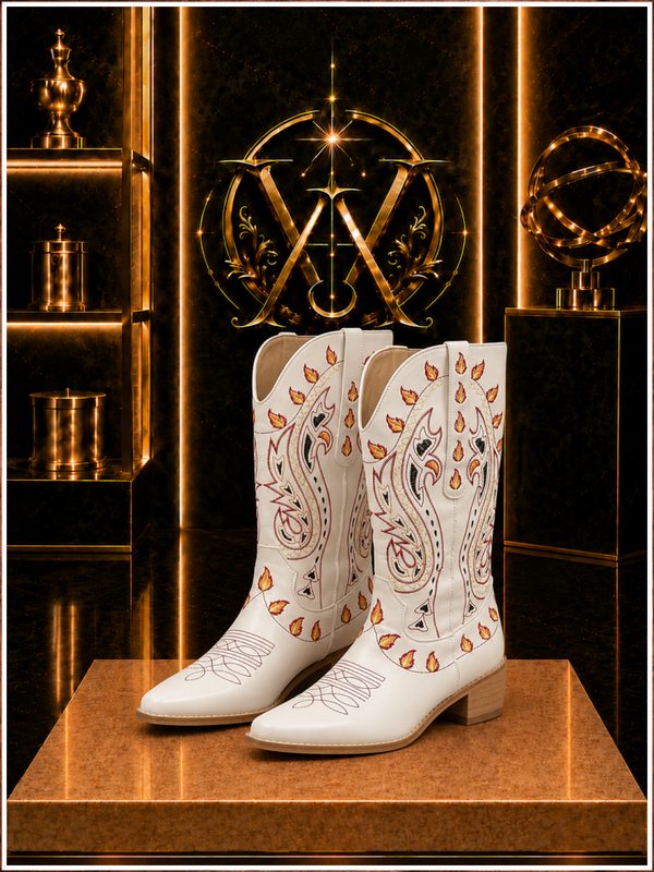 Desert Flame Ivory Embroidered Western Boots