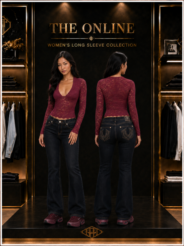 Bordeaux Kiss Lace Long-Sleeve Top