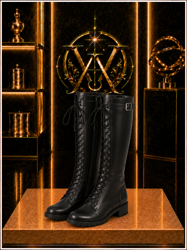 Black Command Lace-Up Knee-High Combat Boots