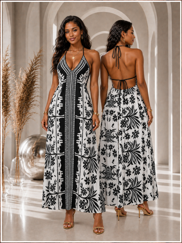 Island Noir Tie-Back Maxi Dress