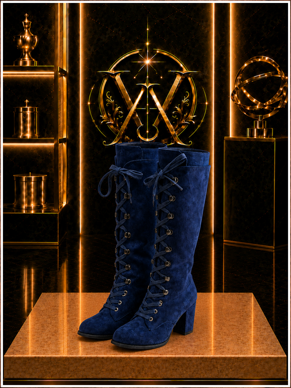 Royal Blue Reign Lace-Up Suede Knee-High Boots