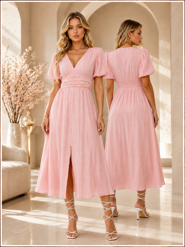 Blush Hour Ruched Midi Dress