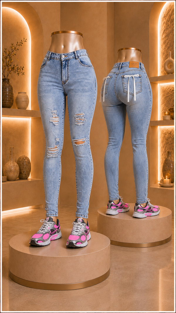 Bow Back Distressed Skinny Jeans
