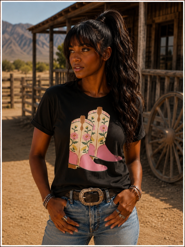Melindas' Floral Cowgirl Boots Graphic Tee