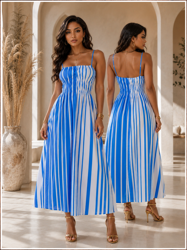 Azure Drift Ruched Maxi Dress