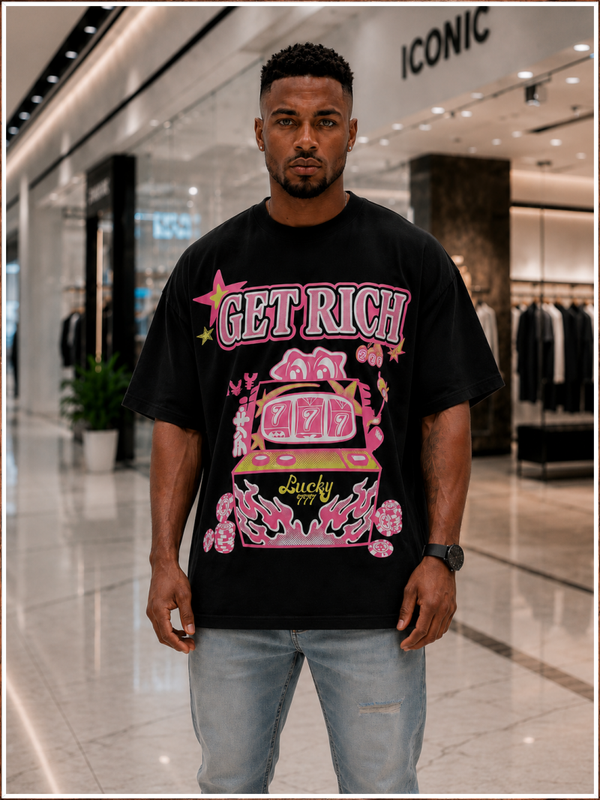 Get Rich Lucky 777 Oversized Graphic T-Shirt