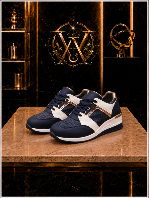 Navy & White Color Block Platform Sneakers