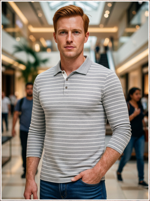 Heather Stripe Performance Polo