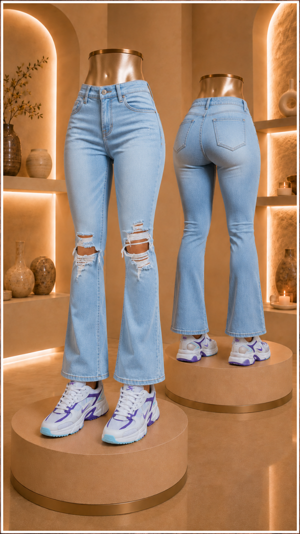 Zenniqlo Distressed High-Waist Flare Jeans