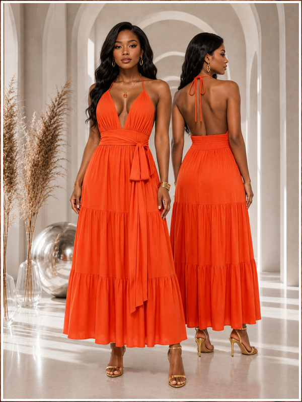 Sunset Ember Halter Maxi Dress