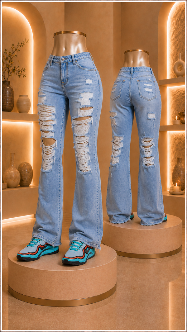 Rogue Rebel Distressed Wide-Leg Jeans