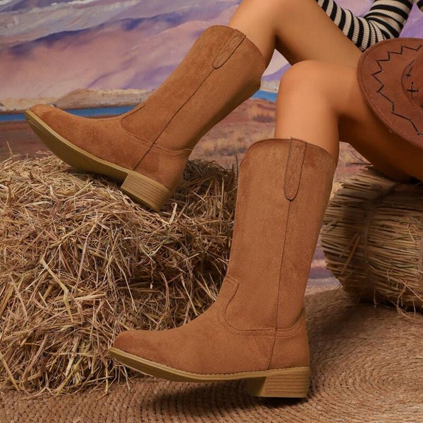 Desert Trail Suede Western Boots – Classic Mid Heel Cowgirl Boots Rodeo