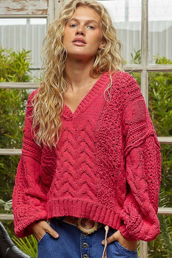 Boho Bliss Cable-Knit Cropped Sweater