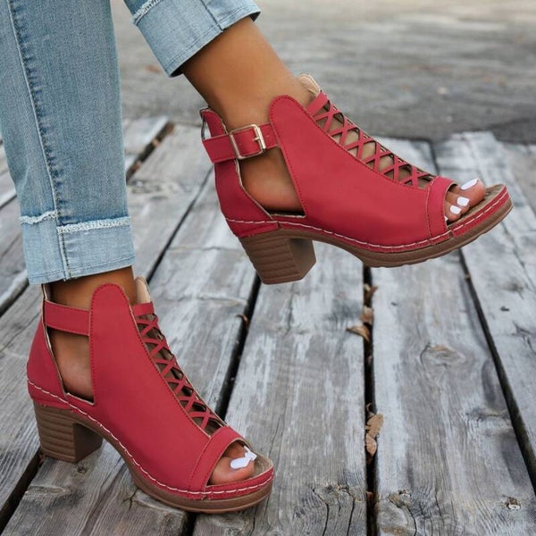 Scarlet Breeze Lace-Up Peep-Toe Heel Sandals