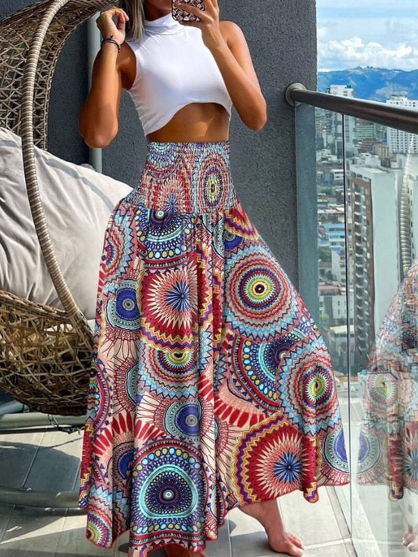 Bohemian Kaleidoscope Smocked Maxi Skirt