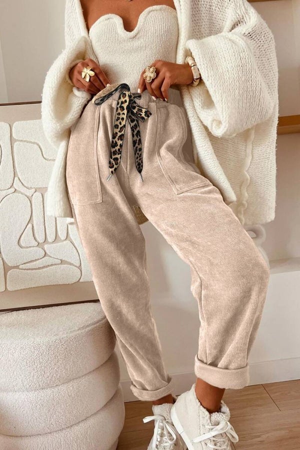 Cozy Luxe Leopard Tie Corduroy Jogger Pants