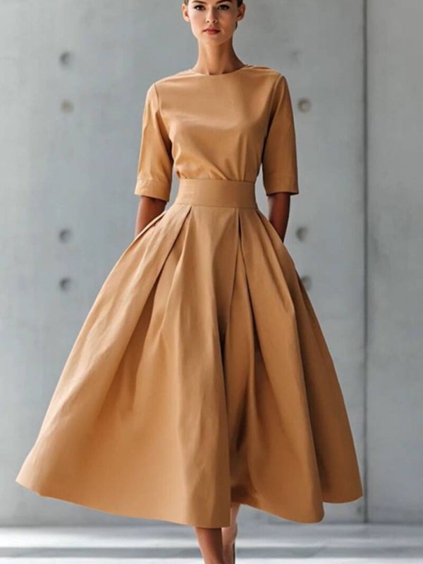 Champagne Elegance A-Line Midi Dress
