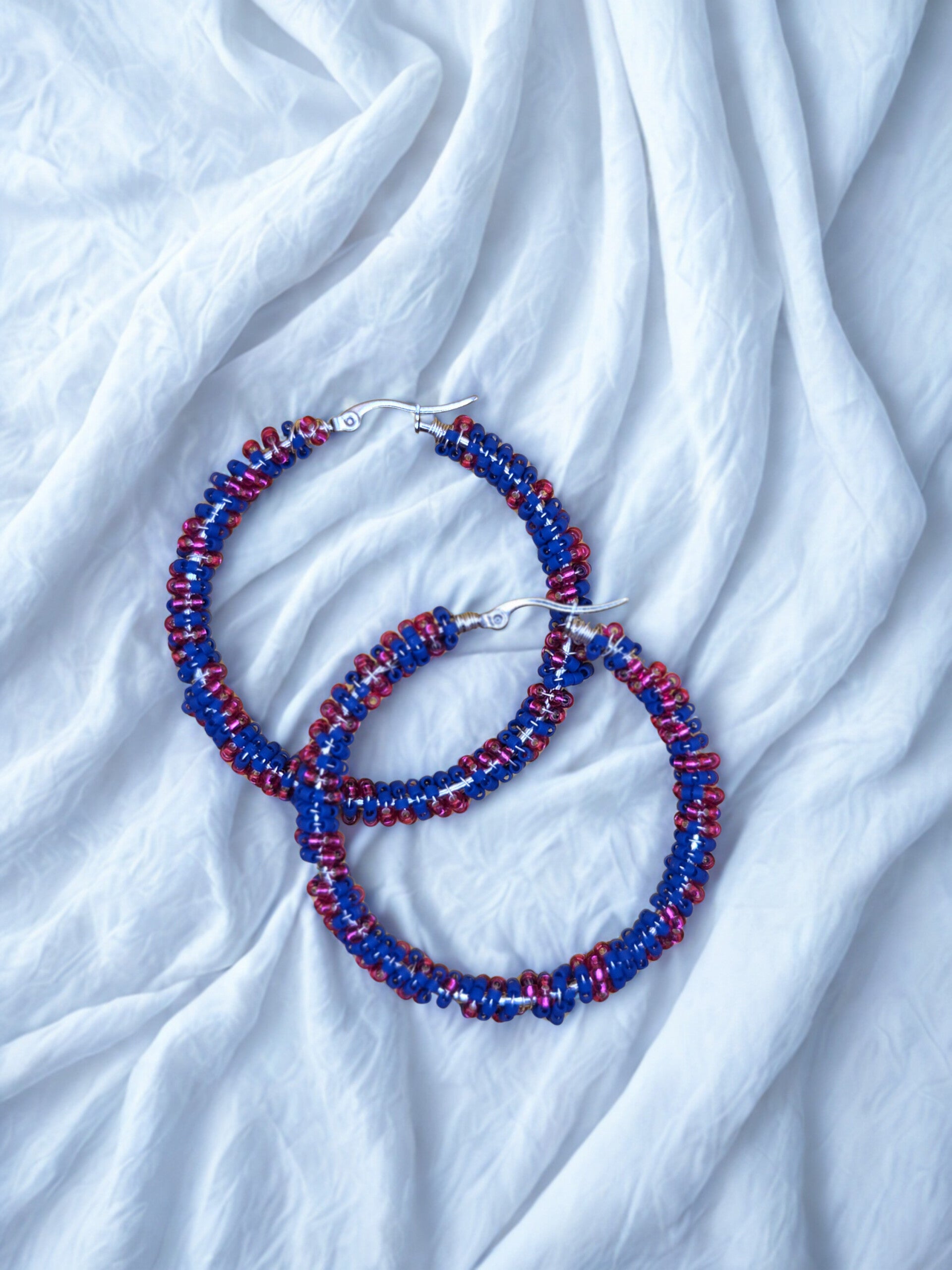 Creolen blauw/roze