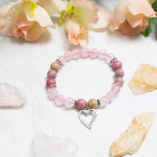 Edelsteen Armband Rozenkwarts/ Rhodochrosiet Hartje