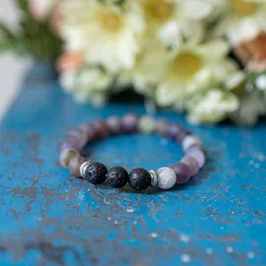 Edelsteen Armband Matte Amethist/ Lavastenen