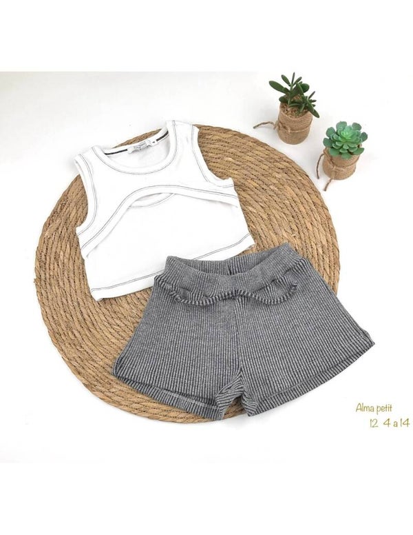 CONJUNTO TOP GRIS/BLANCO CALA KIDS
