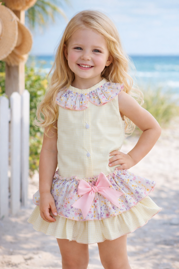 CONJUNTO VICKY AMARILLO FLORAL COSTURA