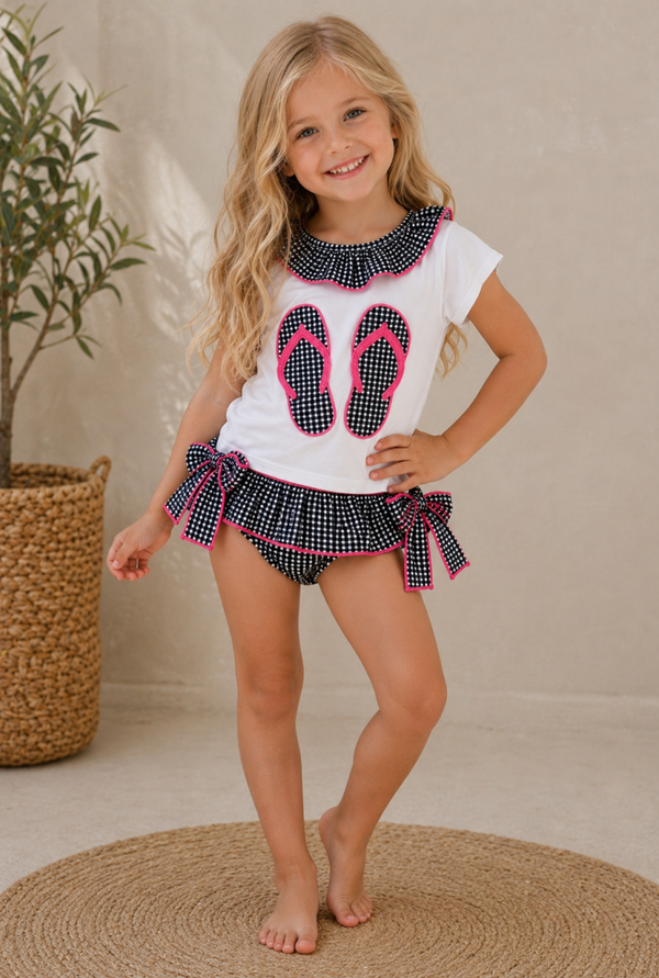 CONJUNTO BAÑO VICKY FLUOR ROSA CHANCLAS