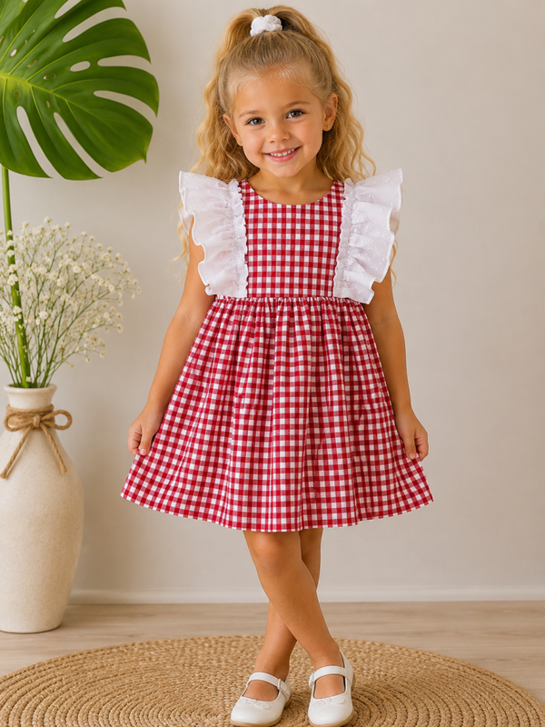 VESTIDO COSTURA ROJO VICKY CON TIRANTES PLUMETI